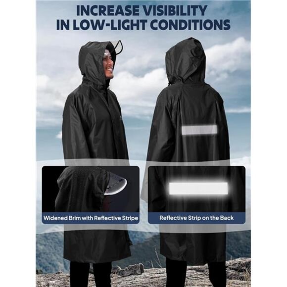 womens mens waterproof rain poncho hooded lightweight raincoat with pocket - Picture 5 of 7